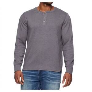 NEW FLAGS & ANTHEM men's chatsworth soft waffle henley top in charcoal heather
